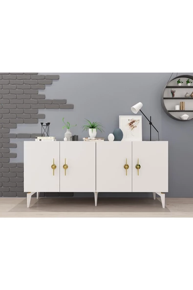 DemonteHome  Zenitdh 4 Kapaklı Raflı Konsol Beyaz