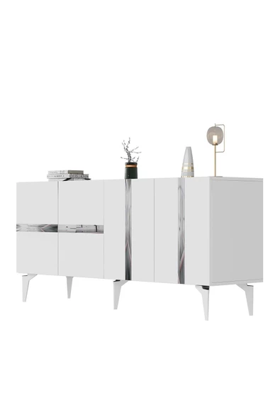 DemonteHome  Vaniadh Konsol 4 Kapaklı Beyaz Gümüş - 5