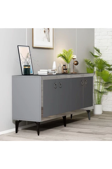 DemonteHome  Ponydh Lazer Pleksi Desenli Konsol Antrasit Gümüş - 3