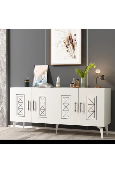 DemonteHome  Shumendh Konsol Lazer Desenli 4 Kapaklı Beyaz