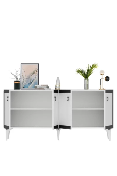 DemonteHome  Ponydh Lazer Pleksi Desenli Konsol Beyaz Gümüş - 7