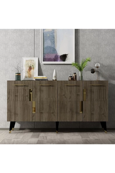 DemonteHome  Modadh Konsol 4 Kapaklı Ceviz Altın