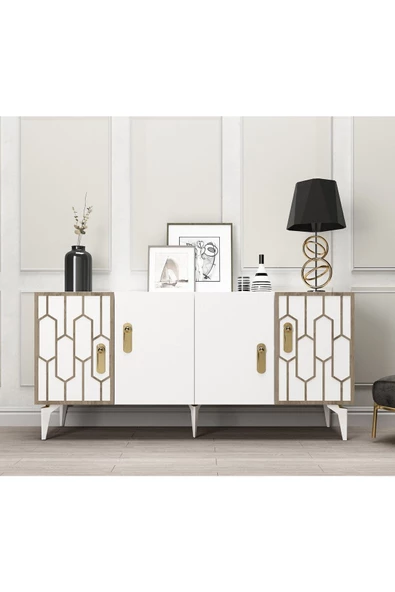 DemonteHome  MADİSONDH KONSOL BEYAZ (CEVİZ DESEN)