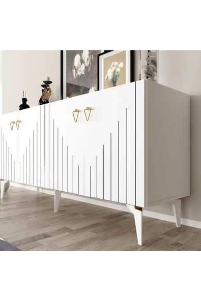 DemonteHome  Medadh Lazer Çizgili Konsol Beyaz Altın - 3
