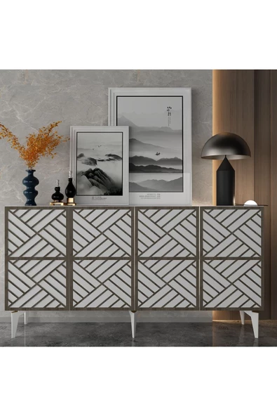 DemonteHome  GRACEDH KONSOL BEYAZ (CEVİZ DESEN)