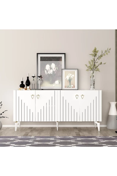 DemonteHome  Medadh Lazer Çizgili Konsol Beyaz Altın - 2