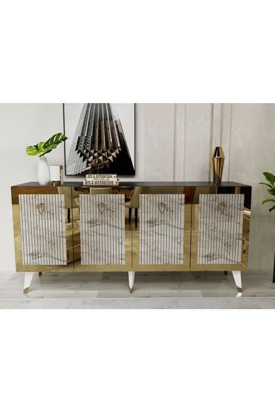 DemonteHome  BAREDH LAZER DESENLİ KONSOL ROYALMERMER EFESMERMER ALTIN