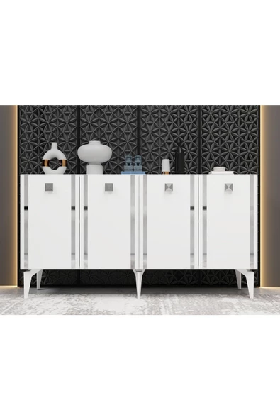 DemonteHome  Dorukdh Lazer Desenli Konsol Beyaz Gümüş - 6