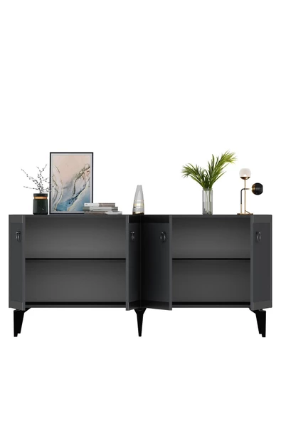 DemonteHome  Ponydh Lazer Pleksi Desenli Konsol Antrasit Gümüş - 7