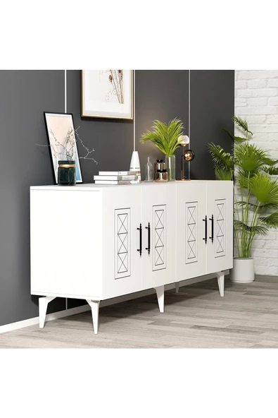 DemonteHome  Shumendh Konsol Lazer Desenli 4 Kapaklı Beyaz - 3