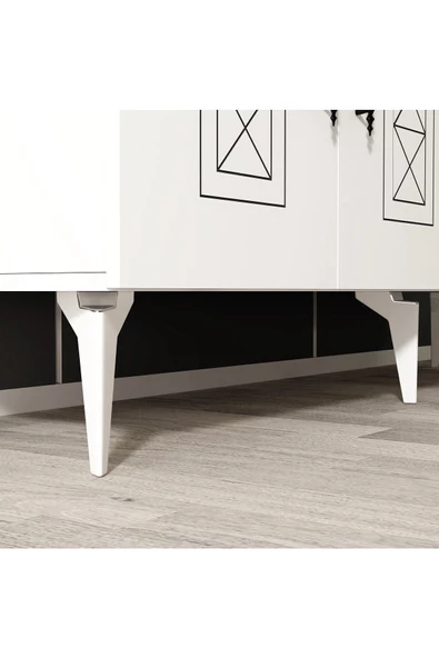 DemonteHome  Shumendh Konsol Lazer Desenli 4 Kapaklı Beyaz - 6