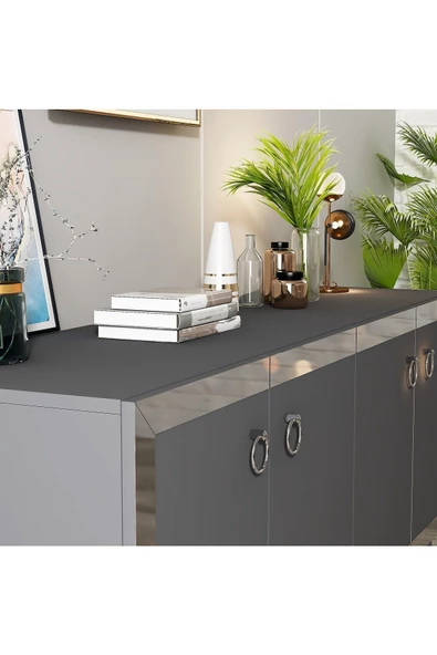 DemonteHome  Ponydh Lazer Pleksi Desenli Konsol Antrasit Gümüş - 4