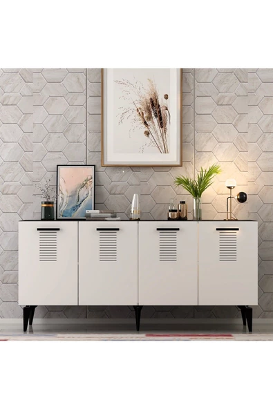 DemonteHome  Asimodh 4 Kapaklı Konsol Antrasit Beyaz