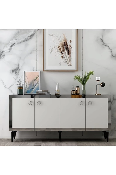 DemonteHome  POLİDH KONSOL ROYALMERMER BEYAZ GÜMÜŞ