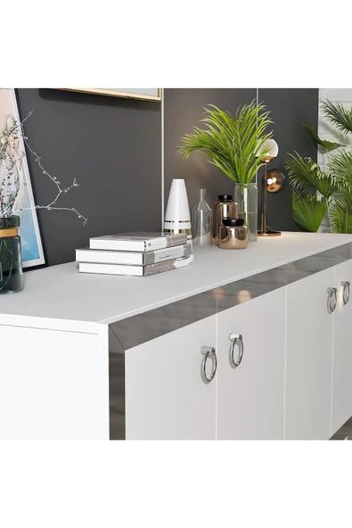 DemonteHome  Ponydh Lazer Pleksi Desenli Konsol Beyaz Gümüş - 4