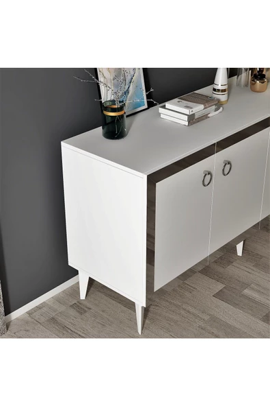 DemonteHome  Ponydh Lazer Pleksi Desenli Konsol Beyaz Gümüş - 5