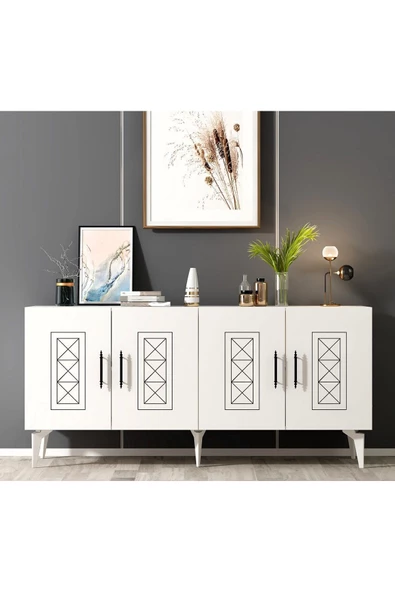 DemonteHome  Shumendh Konsol Lazer Desenli 4 Kapaklı Beyaz - 2