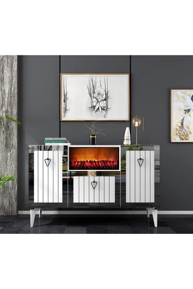 DemonteHome  LİNDADH ŞÖMİNELİ KONSOL BEYAZ GÜMÜŞ