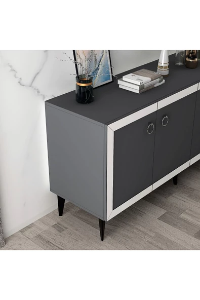 DemonteHome  DÖRT KAPAKLI 150 CM SELENDH KONSOL ANTRASİT-BEYAZ - 4