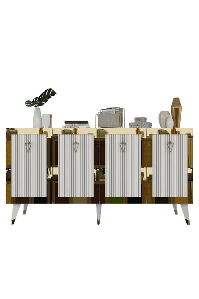 DemonteHome  BAREDH LAZER DESENLİ KONSOL BEYAZ ALTIN - 5