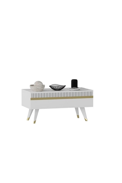 DemonteHome  DEFNEDH LAZER DESENLİ ORTA SEHPA BEYAZ ALTIN - 3