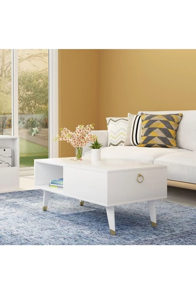 DemonteHome  DELUXDH BİR RAFLI ORTA SEHPA BEYAZ