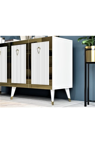 DemonteHome  BAREDH LAZER DESENLİ KONSOL BEYAZ ALTIN - 3