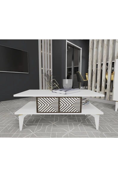 DemonteHome  MERLİNDH ORTA SEHPA BEYAZ-CEVİZ