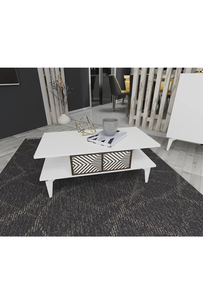 DemonteHome  MERLİNDH ORTA SEHPA BEYAZ-CEVİZ - 2