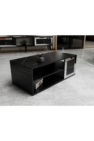 DemonteHome  BAREDH LAZER DESENLİ 90 CM ORTA SEHPA ROYALMERMER GÜMÜŞ