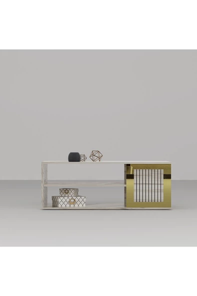 DemonteHome  BAREDH LAZER DESENLİ 90 CM ORTA SEHPA EFESMERMER ALTIN - 4