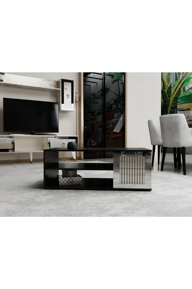 DemonteHome  Baredh Lazer Desenli 90 Cm Orta Sehpa Royalmermer Efesmermer Gümüş - 2