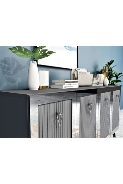 DemonteHome  BAREDH LAZER DESENLİ KONSOL ANTRASİT GÜMÜŞ