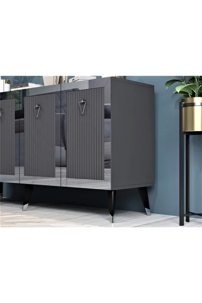 DemonteHome  BAREDH LAZER DESENLİ KONSOL ANTRASİT GÜMÜŞ - 2