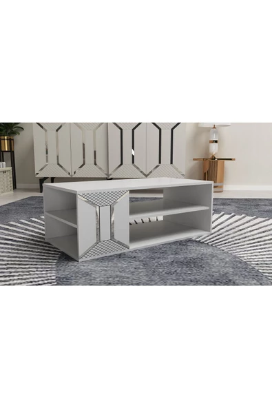 DemonteHome  YUMEDİDH ORTA SEHPA BEYAZ-GÜMÜŞ - 2
