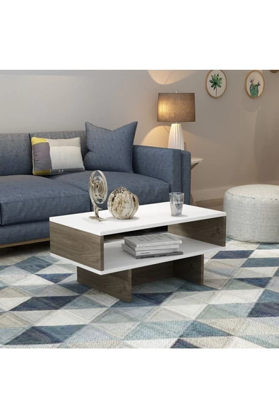 DemonteHome  ZEPLİNDH BİR RAFLI ORTA SEHPA BEYAZ CEVİZ