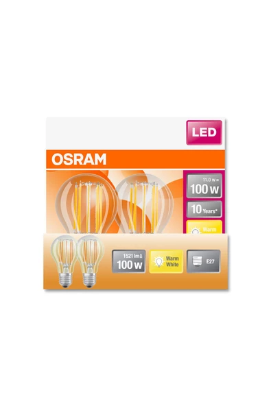 OSRAM LED FLAMENT 11W SARI IŞIK E27 2'Lİ PAKET