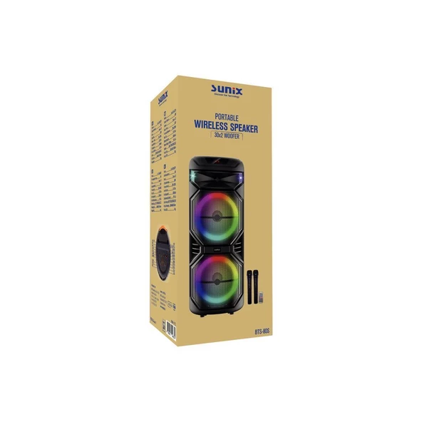 Sunix 60W 12V/4500 Mah Çift Mikrofonlu 30x2 Woofer 110 cm Bluetooth Hoparlör BTS-80S - 3
