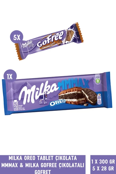 Milka Oreo Tablet Çikolata 300 gr MMMAX 1 adet & Milka Gofree Çikolatalı Gofret 28 gr 5 Adet