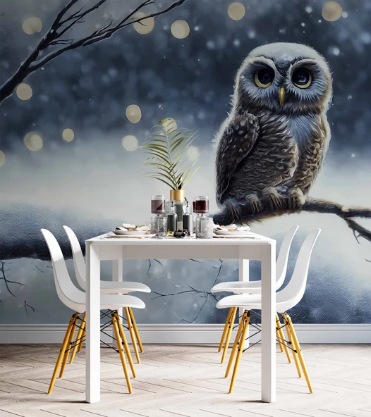 Kış ve Baykuş Manzaralı Duvar Kağıdı - Resim 5