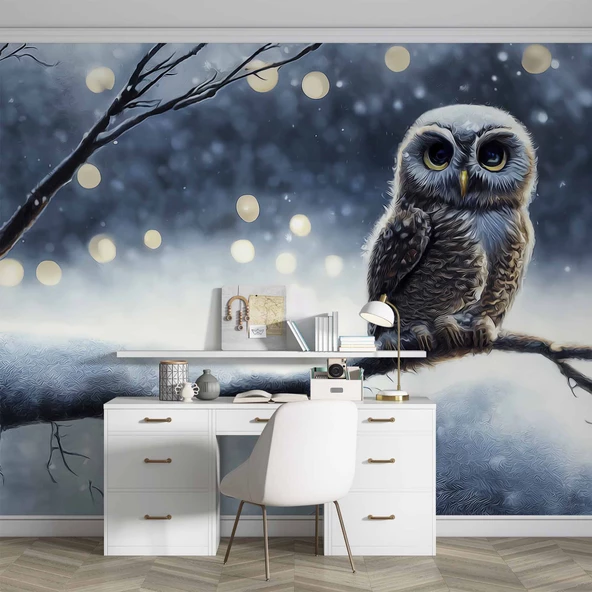 Kış ve Baykuş Manzaralı Duvar Kağıdı - Resim 4