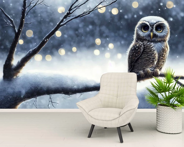 Kış ve Baykuş Manzaralı Duvar Kağıdı - Resim 6