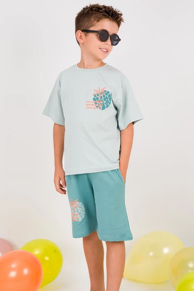 ERKEK ÇOCUK ŞORTLU TAKIM SIRT BASKILI DETAYLI B28 - Resim 3