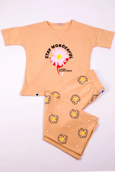 KIZ ÇOCUK EŞOFMAN TAKIMI ÇİÇEK BASKILI İSPANYOL PAÇA B30 - Resim 3