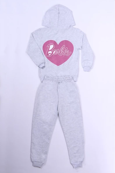 KIZ ÇOCUK EŞOFMAN TAKIMI BARBİ BASKILI KAPŞONLU B57 - Resim 6