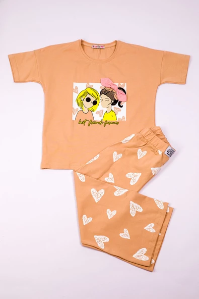 Kız Çocuk Eşofman Takımı Kalp Baskılı İspanyol Paça B31 - 5