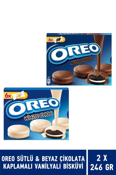 Oreo Sütlü Çikolata Kaplamalı Vanilyalı Bisküvi 246 gr & Oreo Beyaz Çikolata Kaplamalı Vanilyalı Bisküvi 246 gr - 2 Adet