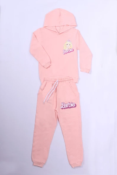 KIZ ÇOCUK EŞOFMAN TAKIMI BARBİ BASKILI KAPŞONLU B57 ürün görseli