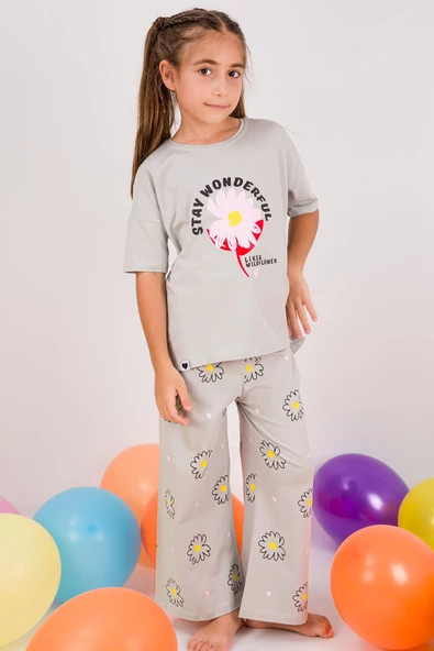 KIZ ÇOCUK EŞOFMAN TAKIMI ÇİÇEK BASKILI İSPANYOL PAÇA B30 ürün görseli