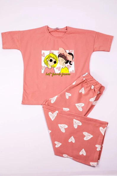 Kız Çocuk Eşofman Takımı Kalp Baskılı İspanyol Paça B31 - 3